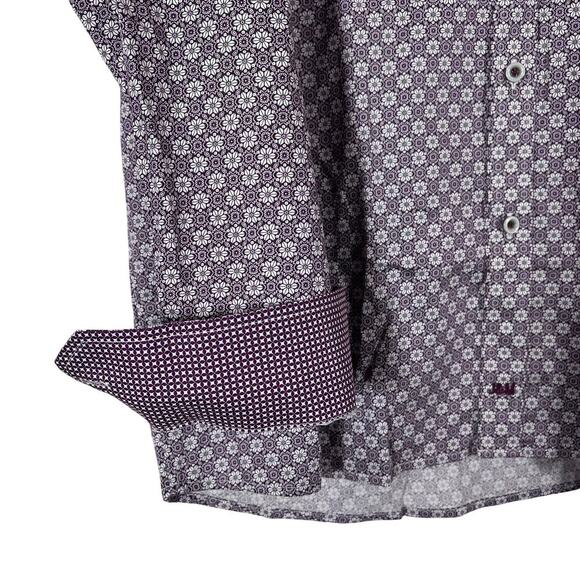 Johnston & Murphy Shirt Mens XXL Button Up Geometric Floral Cotton Long Sleeve - Picture 2 of 13
